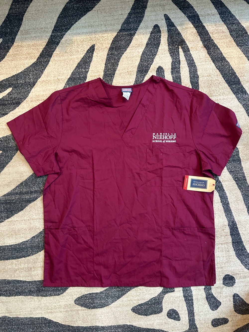 Cherokee Maroon V-Neck Scrub Top